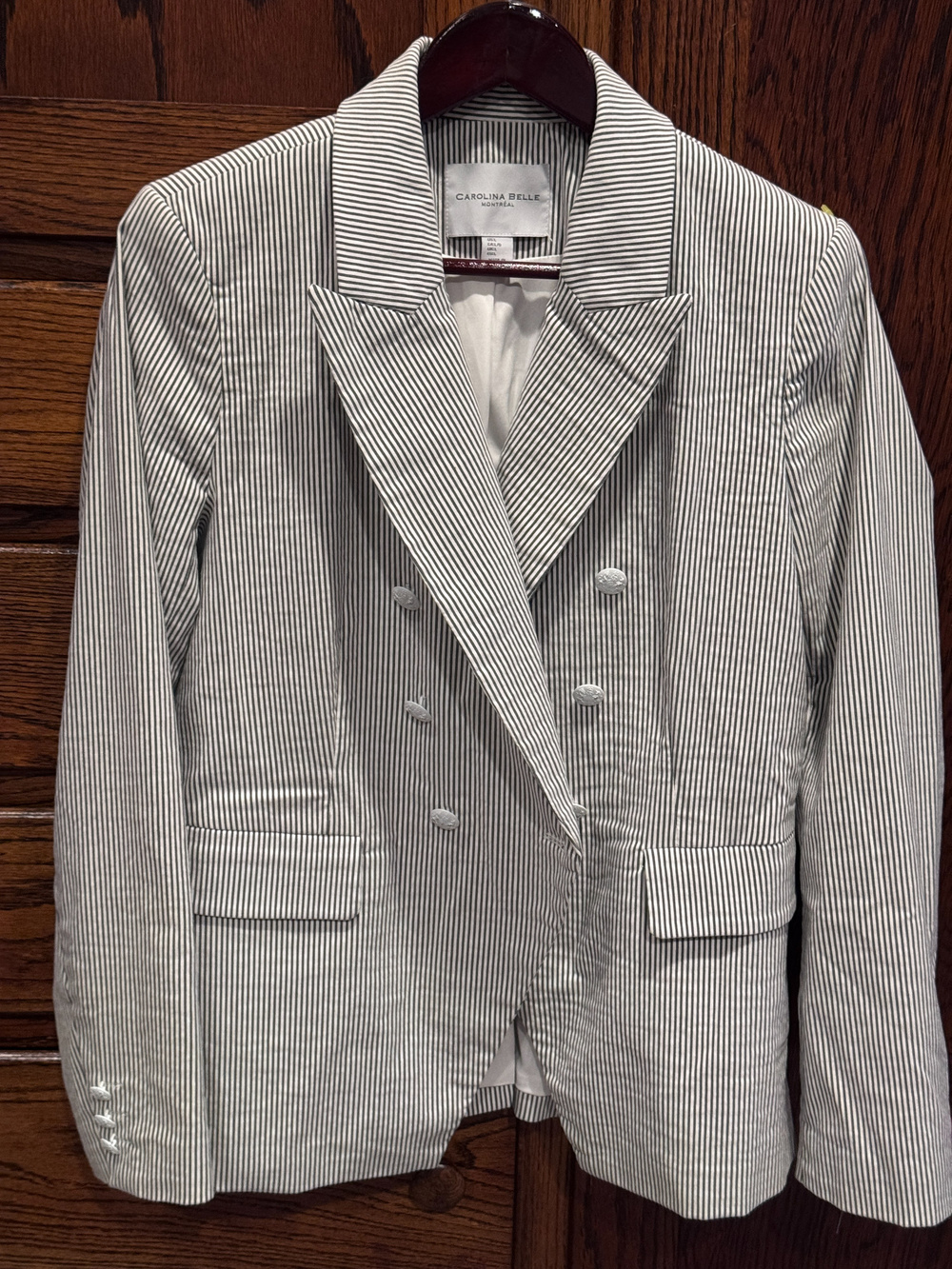 Carolina Belle Striped Double Breasted Blazer White Gray